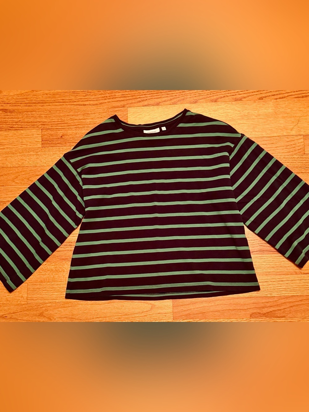 Chico’s Blue & Teal Striped 3/4-Sleeve Shirt - Size 1 - Excellent Condition